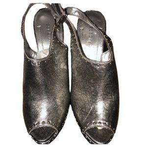 BCBGeneration size 10 metallic Silver slingback heels peep toe